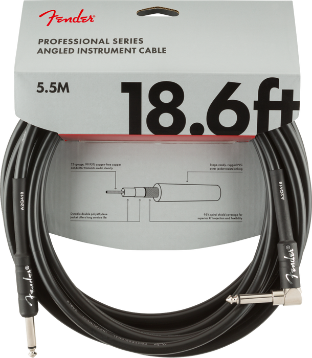 Fender Professional Series Instrument Cable, Straight/Angle - 18.6ft / 5.5m - Black