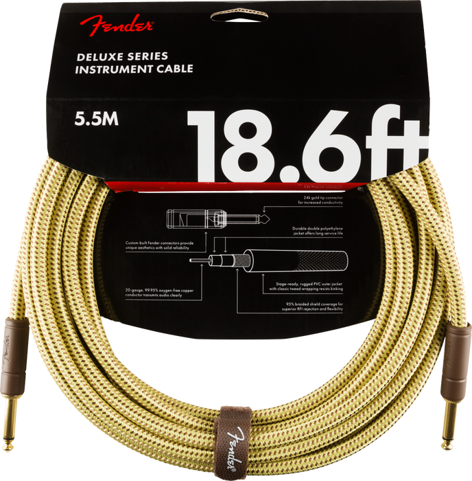 Fender Deluxe Series Instrument Cable, Straight/Straight - 5.5m / 18.6ft Tweed