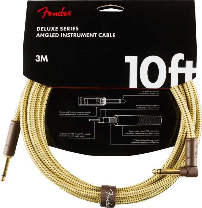 Fender Deluxe Series Instrument Cable - Straight/Angle - 3m / 10ft Tweed