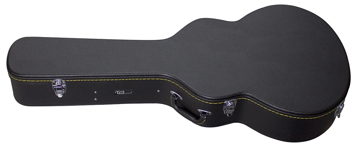 Black guitar case on a white background