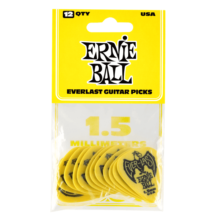 Ernie Ball 1.5mm YELLOW Everlast Picks 12 Pack
