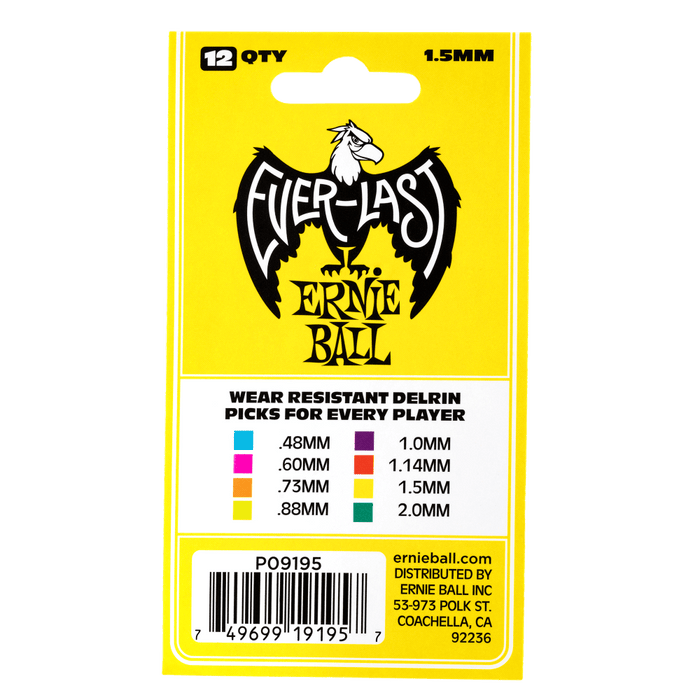 Ernie Ball 1.5mm YELLOW Everlast Picks 12 Pack
