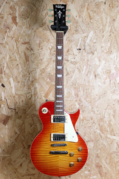 Vintage V100 Electric Guitar Cherry Red Burst AA Flame - Pre-owned