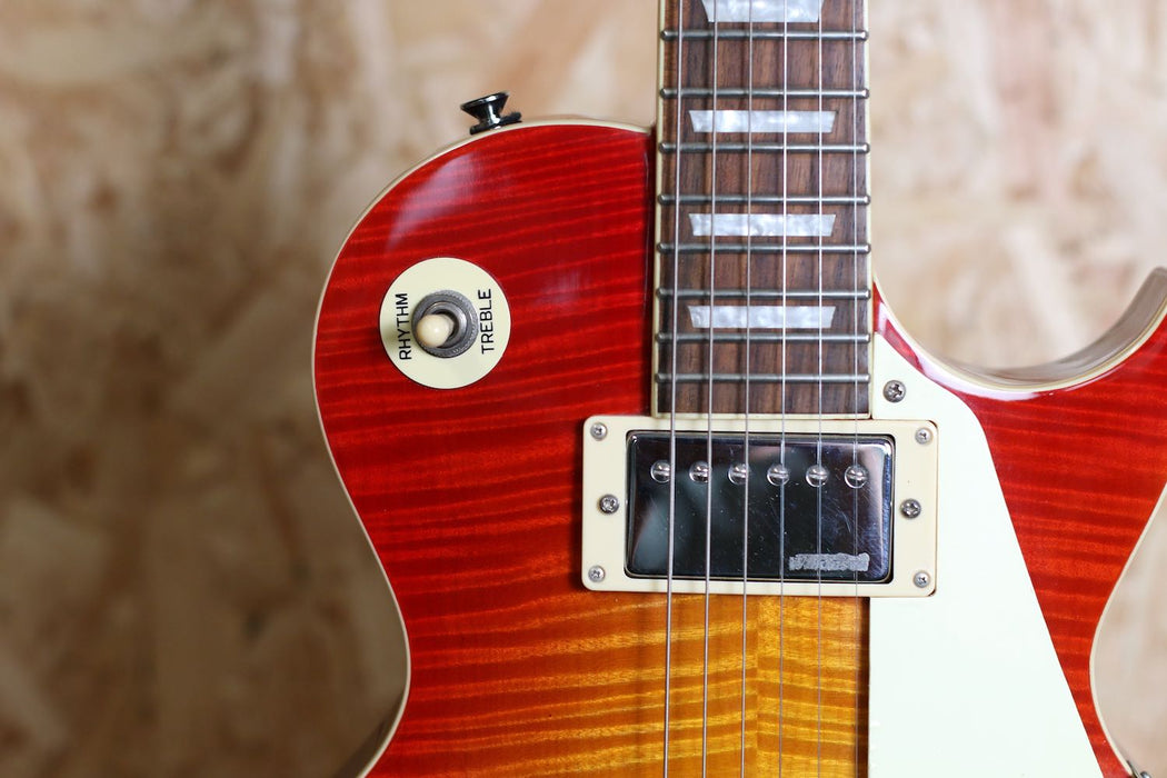 Vintage V100 Electric Guitar Cherry Red Burst AA Flame - Pre-owned