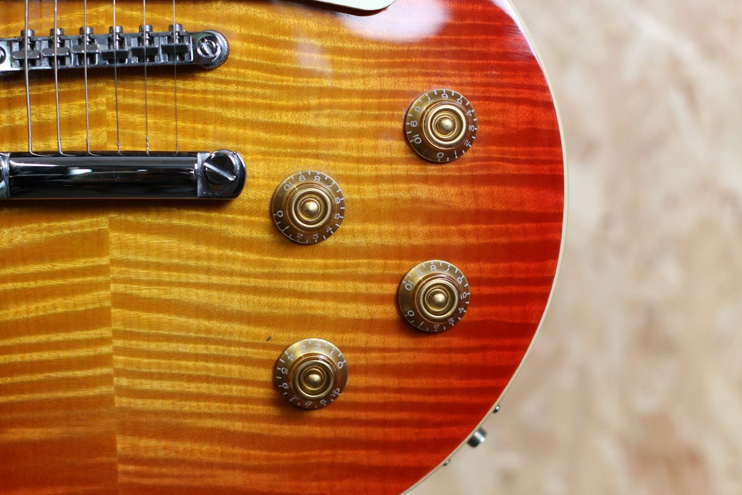 Vintage V100 Electric Guitar Cherry Red Burst AA Flame - Pre-owned