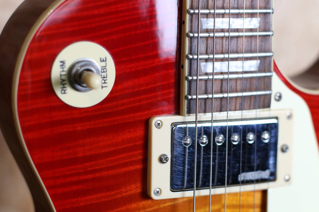 Vintage V100 Electric Guitar Cherry Red Burst AA Flame - Pre-owned