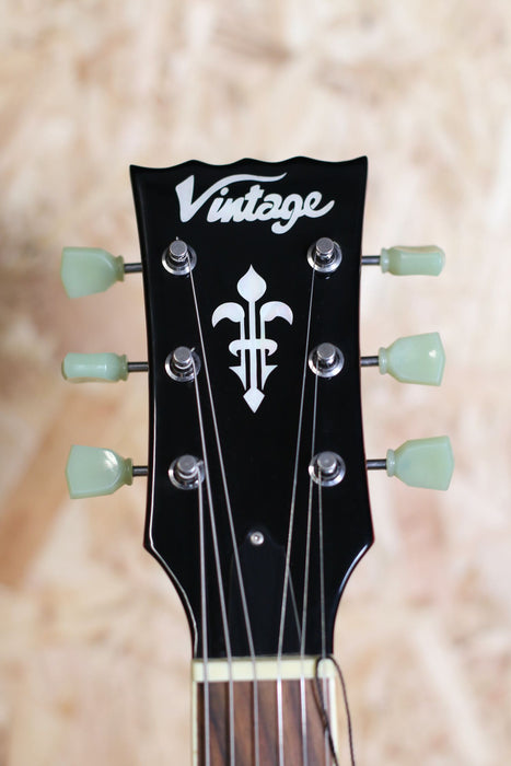 Vintage V100 Electric Guitar Cherry Red Burst AA Flame - Pre-owned