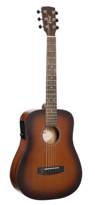 Cort Earth GO - Open Pore Brown Burst Electro Acoustic Guitar - Smart Guitar - Solid Top - 3/4 Size