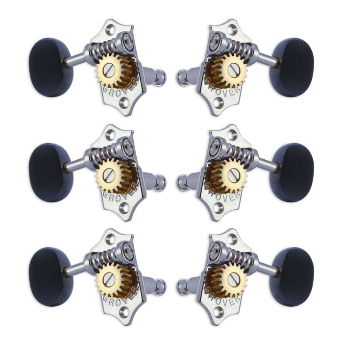 Grover STA-TITE Machineheads ~ 3+3 ~ Vertical ~ Chrome ~ Ebony Buttons