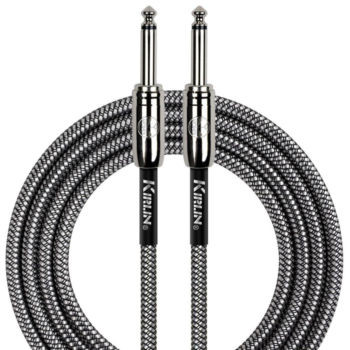 Kirlin 20ft Fabric Cable 1/4" Mono Plug Straight to Straight - White/Black