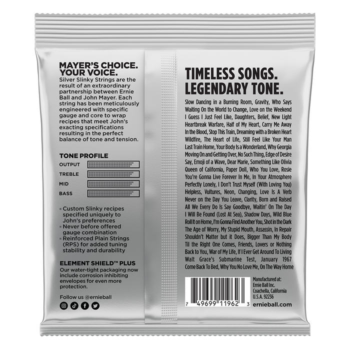 Ernie Ball John Mayer Silver Signature Slinky Electric Guitar Strings 10.5-47