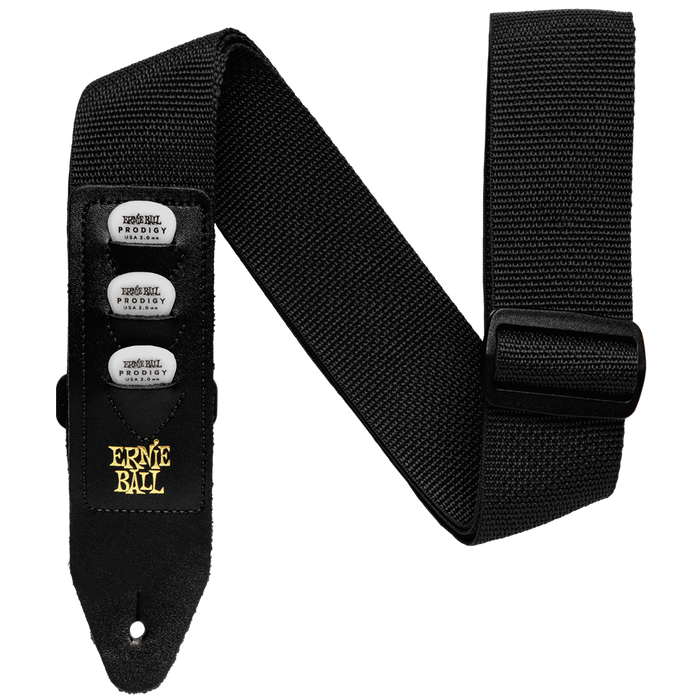 ERNIE BALL PICK HOLDER GUITAR STRAP - BLACK - Guitar Warehouse