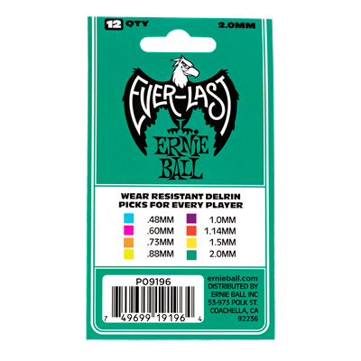 Ernie Ball 2.00mm Teal Everlast Picks 12 Pack - Guitar Warehouse