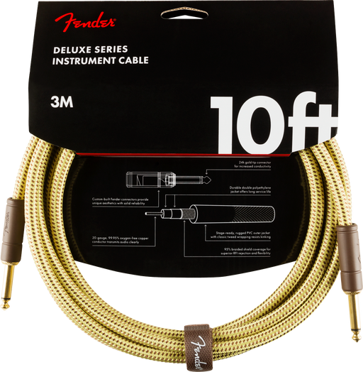 Fender Deluxe Series Instrument Cable, Straight/Straight, 3m / 10ft Tweed - Guitar Warehouse