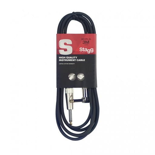 Stagg Deluxe Instrument Cable 3m (10ft) Straight to Right Angle Jack - Black - Guitar Warehouse
