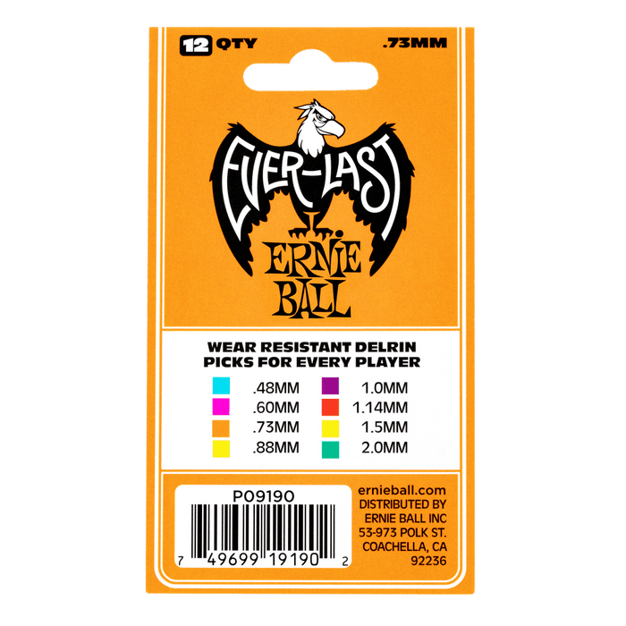 Ernie Ball 0.73mm Orange Everlast Picks 12 Pack - Guitar Warehouse