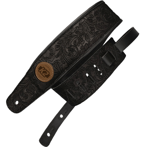 K2 Garment Leather Strap 3" Floral Black - Guitar Warehouse