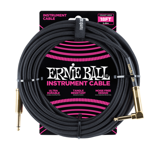 Ernie Ball Braided Cable P06086 - 18FT BLACK - Guitar Warehouse