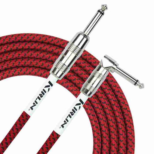 Kirlin 10ft Fabric Cable 1/4" Mono Plug Straight to Angle - Red - Guitar Warehouse